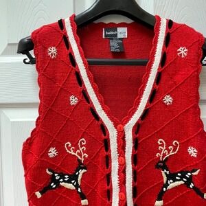 Vintage Beldoch Popper Sz S Red Ugly Christmas Button‎ Up Sweater Vest Deer 3D